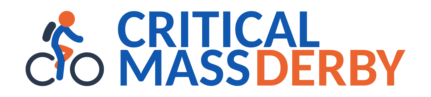 Critical Mass Derby logo with blue and orange text.